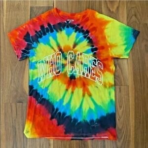 SAVS Size Small Who Cares T-Shirt Tee Tie Dye EUC